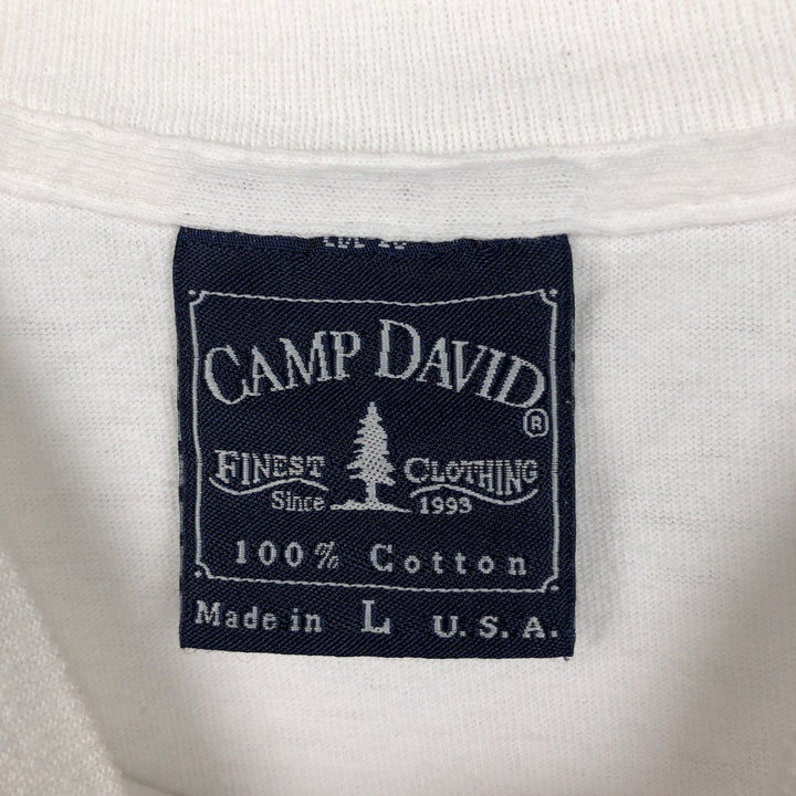 CAMP DAVID Print T-Shirt, Made in USA, Men's Size L (approx.) cotton white type Vintage Second Hand