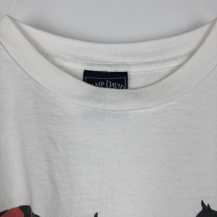 CAMP DAVID Print T-Shirt, Made in USA, Men's Size L (approx.) cotton white type Vintage Second Hand
