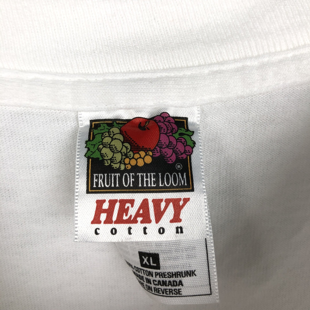 90'S Fruit of the Loom Heavy Cotton Print T-Shirt, Made in Canada, Men's XL equivalent, Vintage cotton white type Vintage Second Hand
