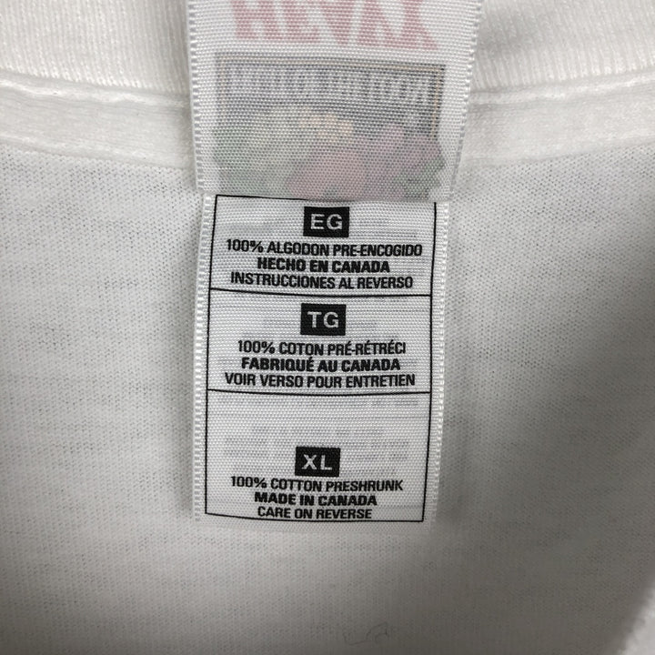 90'S Fruit of the Loom Heavy Cotton Print T-Shirt, Made in Canada, Men's XL equivalent, Vintage cotton white type Vintage Second Hand