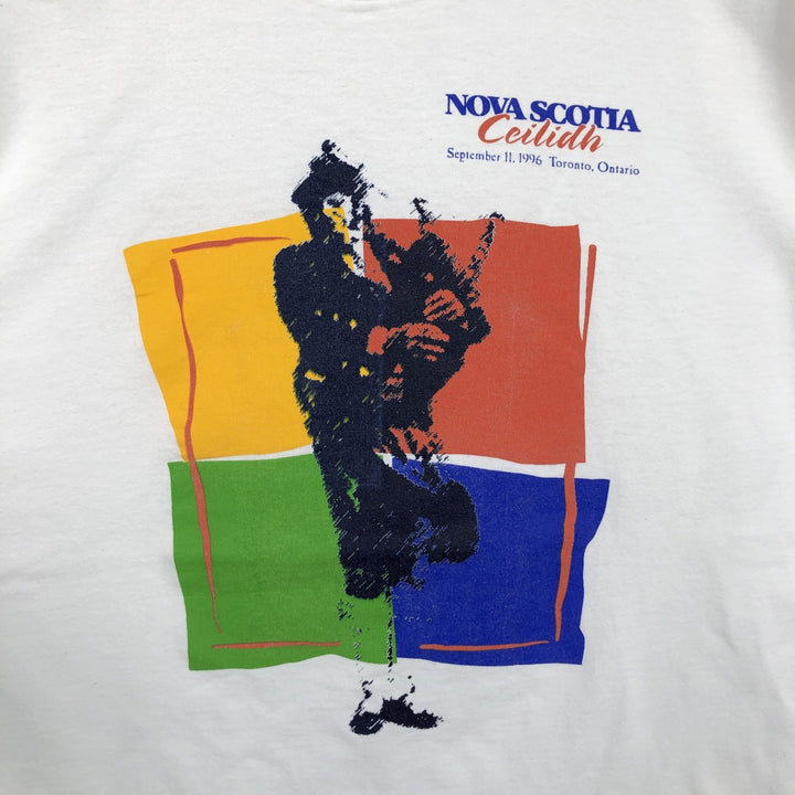90'S Fruit of the Loom Heavy Cotton Print T-Shirt, Made in Canada, Men's XL equivalent, Vintage cotton white type Vintage Second Hand