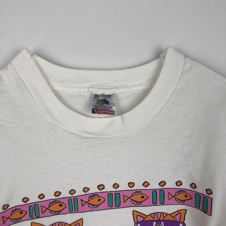 90'S Fruit of the Loom Animal Pattern Fish Print T-Shirt, Made in USA, Men's XL equivalent, Vintage cotton white type Vintage Second Hand