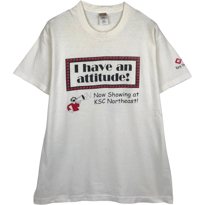 90'S Fruit of the Loom Heavy Cotton Print T-Shirt, Made in USA, Men's Size XL (approx.) cotton white type Vintage Second Hand