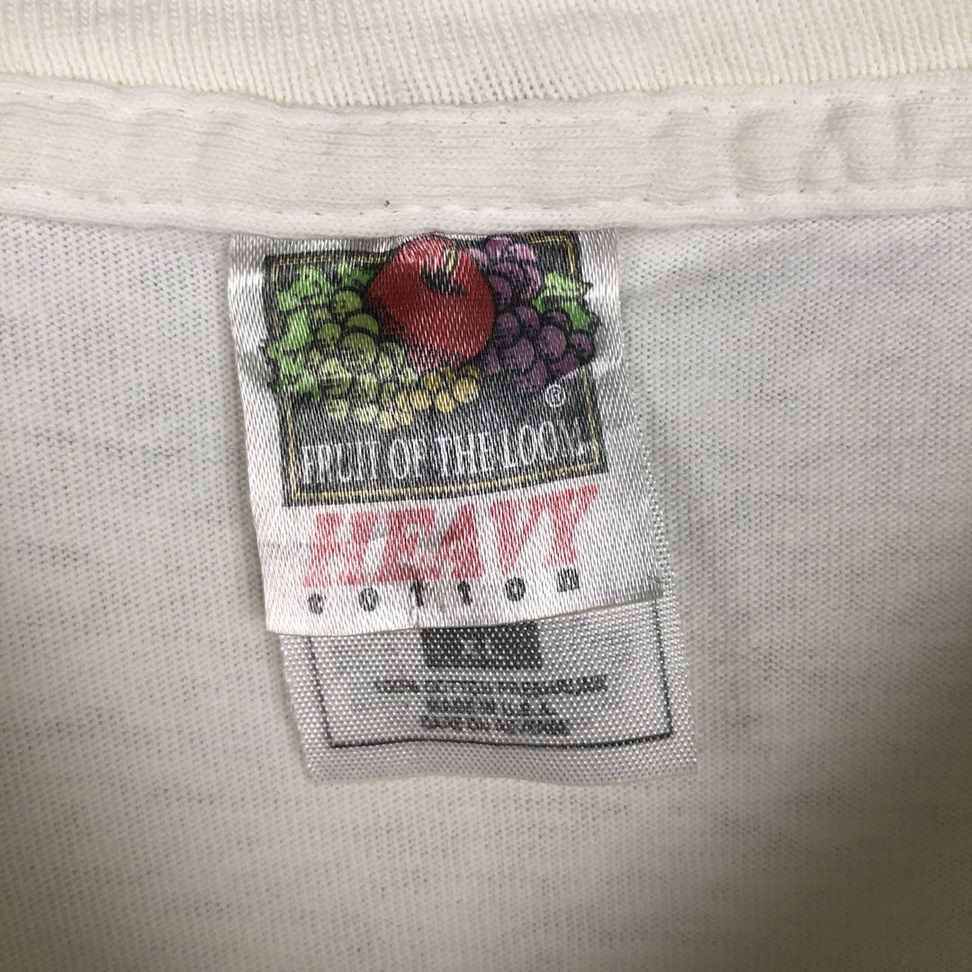 90'S Fruit of the Loom Heavy Cotton Print T-Shirt, Made in USA, Men's Size XL (approx.) cotton white type Vintage Second Hand