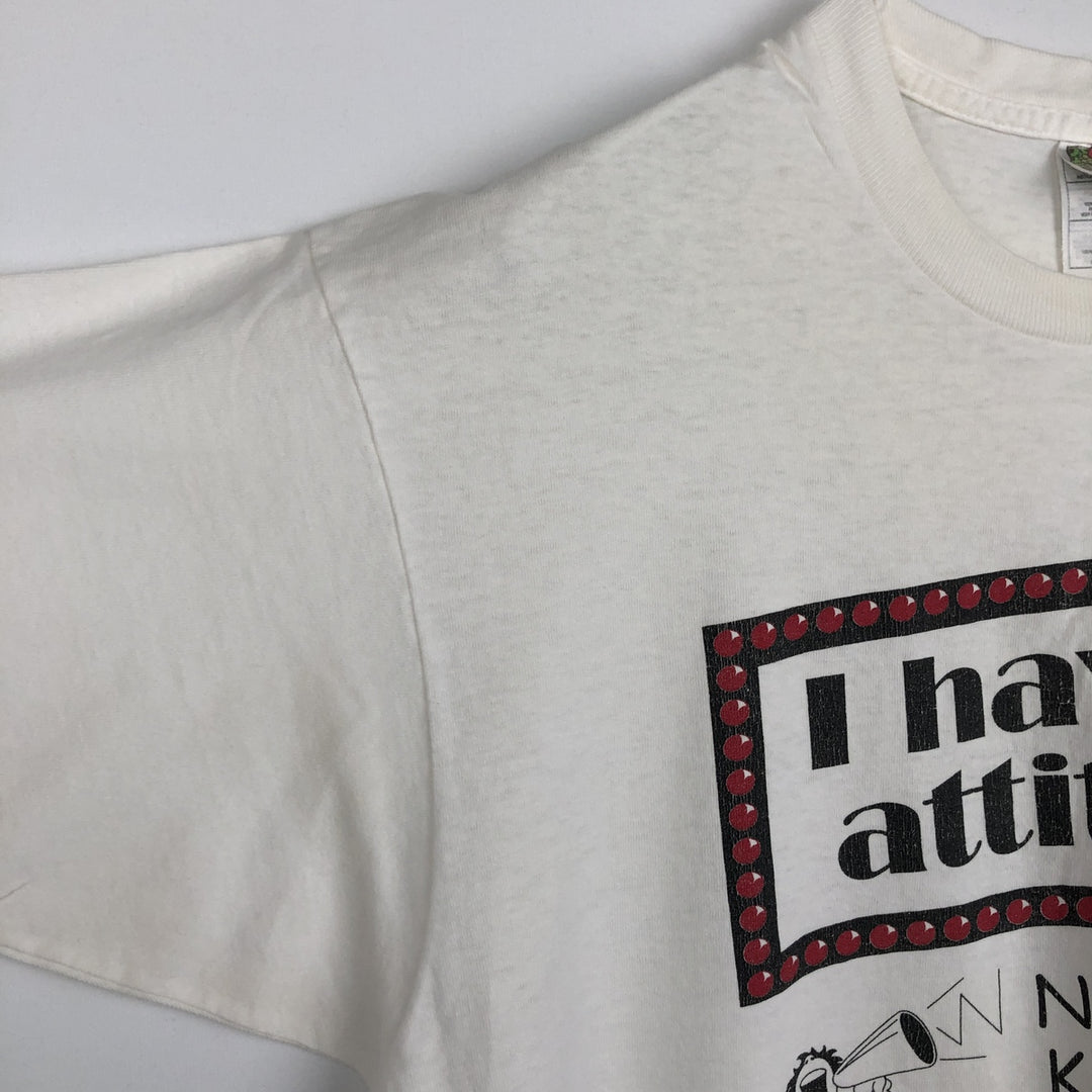90'S Fruit of the Loom Heavy Cotton Print T-Shirt, Made in USA, Men's Size XL (approx.) cotton white type Vintage Second Hand