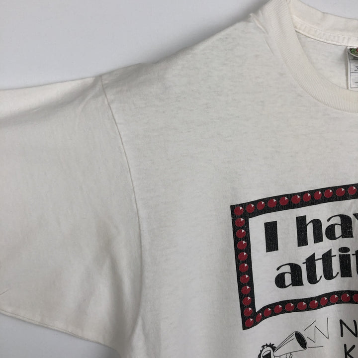 90'S Fruit of the Loom Heavy Cotton Print T-Shirt, Made in USA, Men's Size XL (approx.) cotton white type Vintage Second Hand