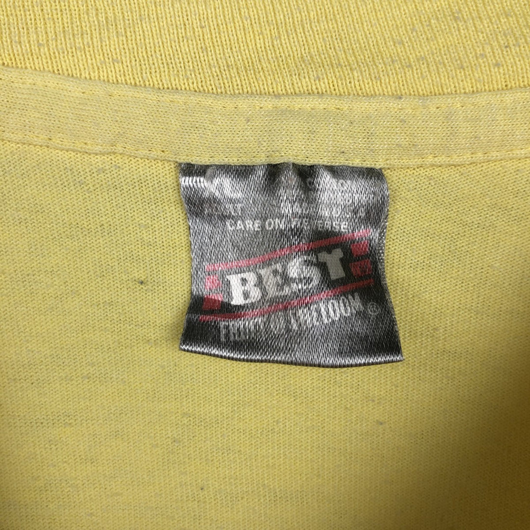 90'S Fruit of the Loom Best Printed T-shirt, Made in USA, Men's XL, Vintage unclear yellow type Vintage Second Hand