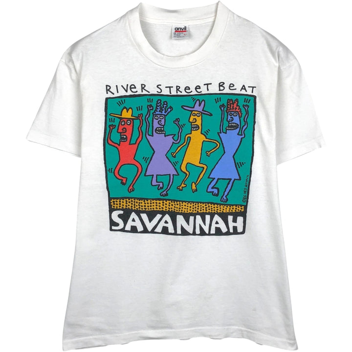90'S Anvil Printed T-shirt, Made in USA, Men's L size, Vintage cotton white type Vintage Second Hand