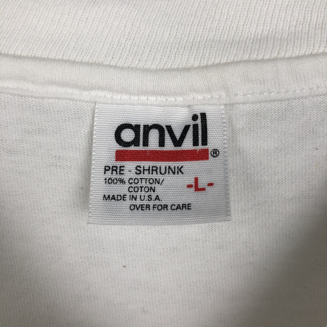 90'S Anvil Printed T-shirt, Made in USA, Men's L size, Vintage cotton white type Vintage Second Hand