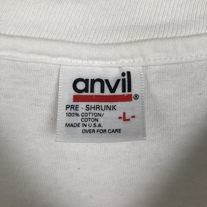 90'S Anvil Printed T-shirt, Made in USA, Men's L size, Vintage cotton white type Vintage Second Hand