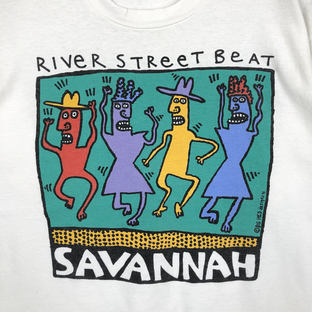 90'S Anvil Printed T-shirt, Made in USA, Men's L size, Vintage cotton white type Vintage Second Hand