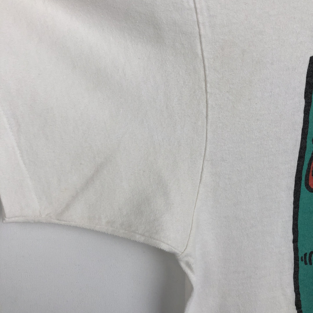 90'S Anvil Printed T-shirt, Made in USA, Men's L size, Vintage cotton white type Vintage Second Hand