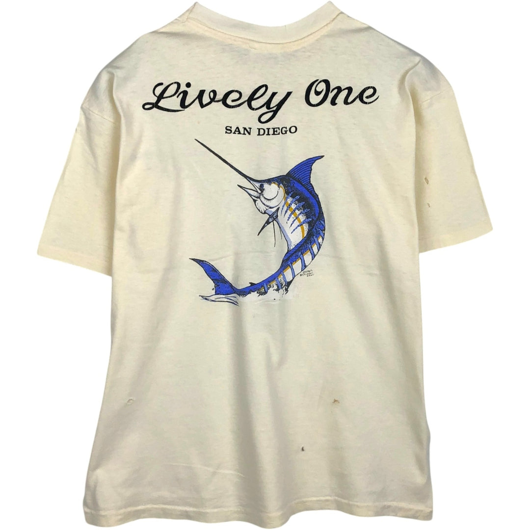 80'S Hanes BEEFY-T Fish Print T-Shirt, Made in USA, Men's XL (approx.), Vintage cotton unbleached Vintage Second Hand