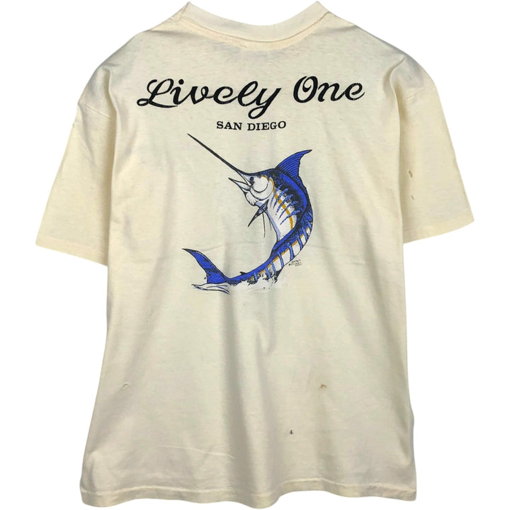 80'S Hanes BEEFY-T Fish Print T-Shirt, Made in USA, Men's XL (approx.), Vintage cotton unbleached Vintage Second Hand