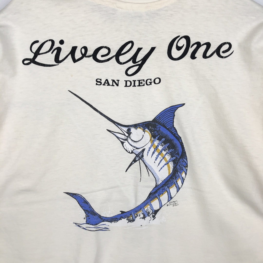 80'S Hanes BEEFY-T Fish Print T-Shirt, Made in USA, Men's XL (approx.), Vintage cotton unbleached Vintage Second Hand