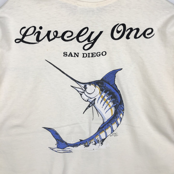 80'S Hanes BEEFY-T Fish Print T-Shirt, Made in USA, Men's XL (approx.), Vintage cotton unbleached Vintage Second Hand