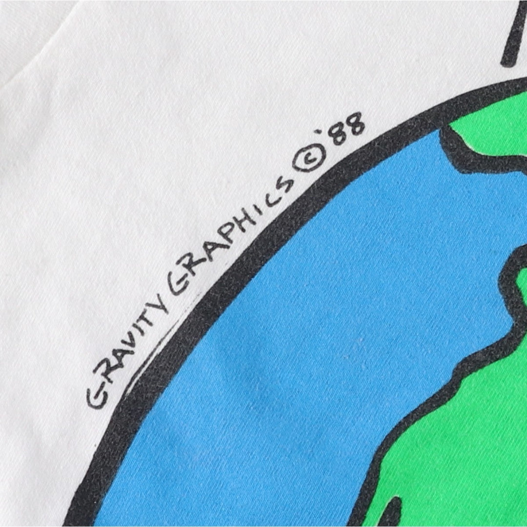 80'S Gravity Graphics Print T-Shirt, Made in USA, Men's Size L (Equivalent), Vintage cotton white type Vintage Second Hand