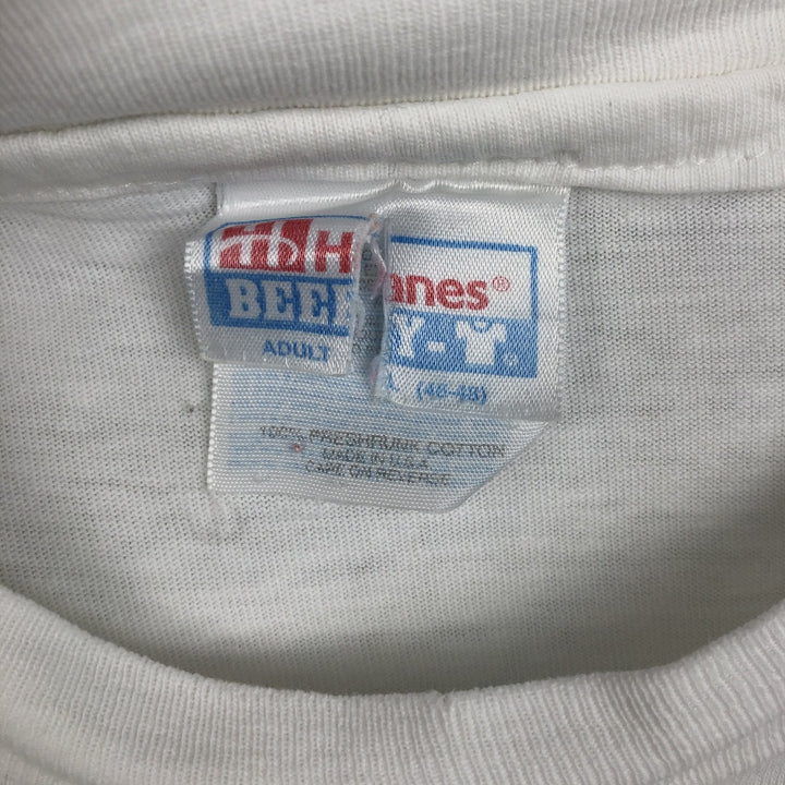 90'S Hanes BEEFY-T Printed T-shirt, Made in USA, Men's L size, Vintage cotton white type Vintage Second Hand