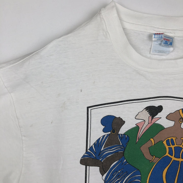 90'S Hanes BEEFY-T Printed T-shirt, Made in USA, Men's L size, Vintage cotton white type Vintage Second Hand