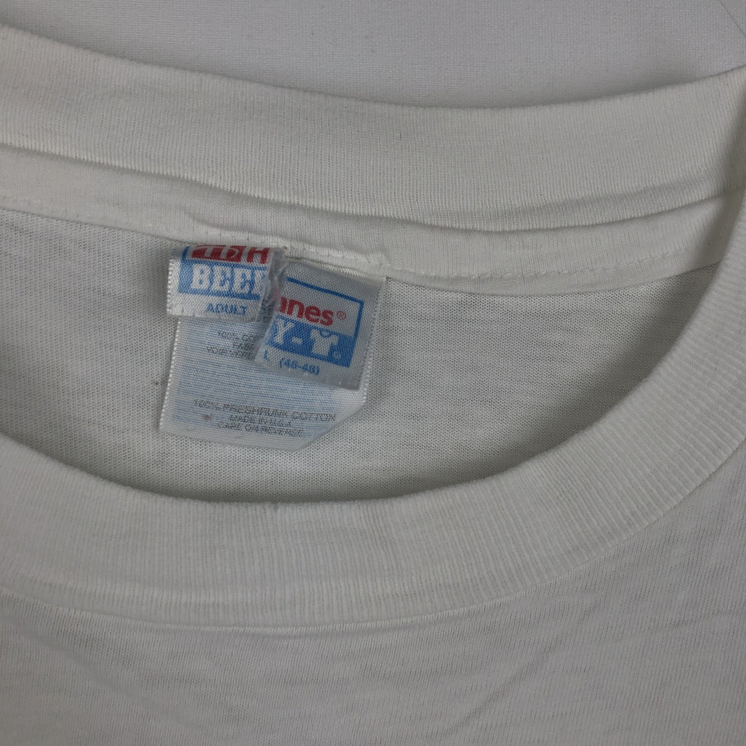 90'S Hanes BEEFY-T Printed T-shirt, Made in USA, Men's L size, Vintage cotton white type Vintage Second Hand