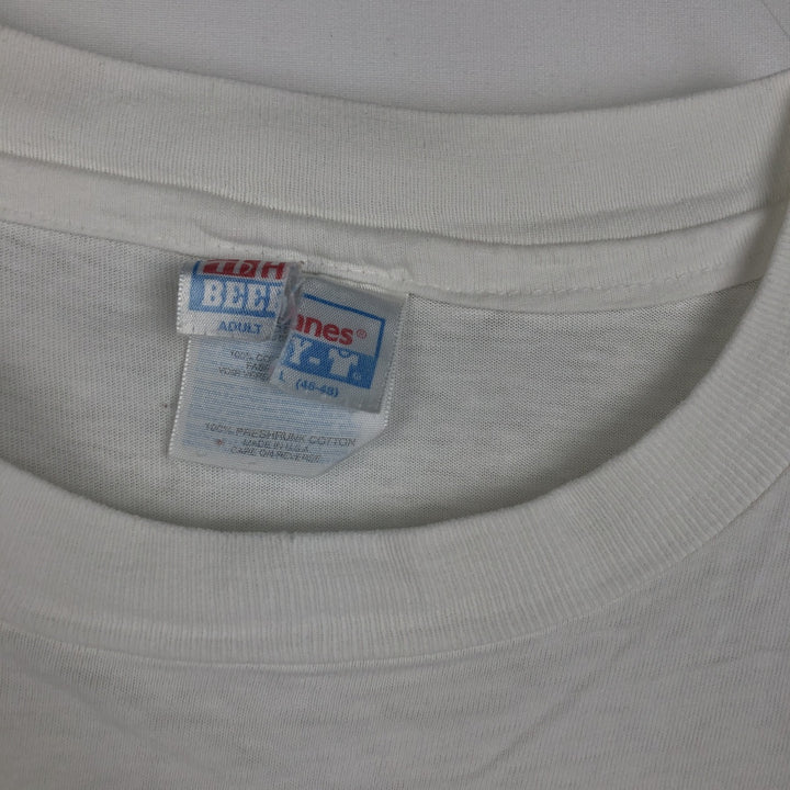 90'S Hanes BEEFY-T Printed T-shirt, Made in USA, Men's L size, Vintage cotton white type Vintage Second Hand