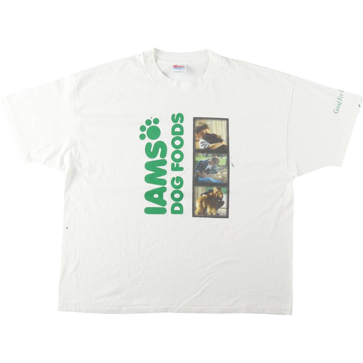 90'S Hanes IAMS Advertising T-Shirt, Made in USA, Men's XXL equivalent, Vintage cotton white type Vintage Second Hand