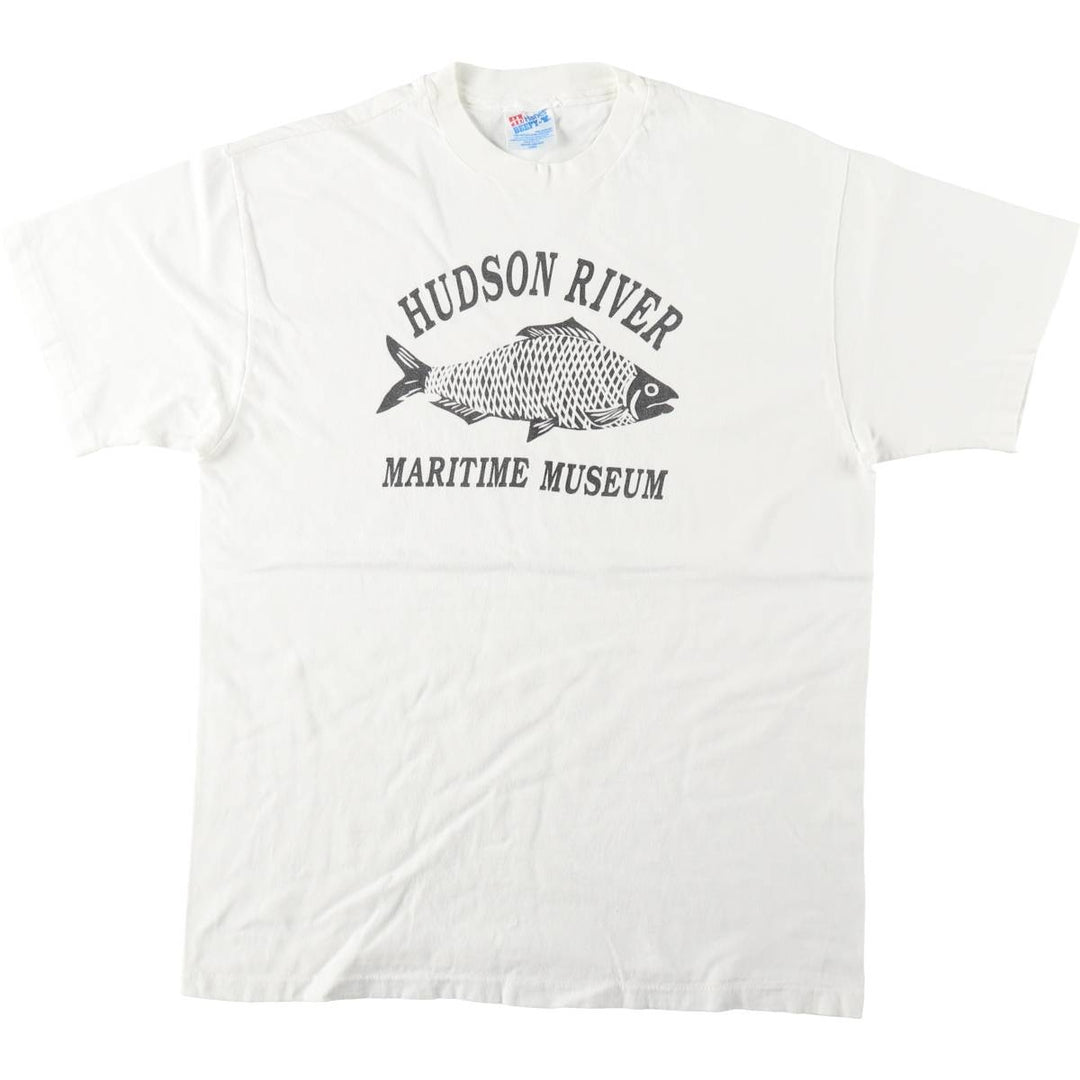 90'S Hanes Fish Print Advertising T-Shirt, Made in USA, Men's Size L (approx.), Vintage cotton white type Vintage Second Hand