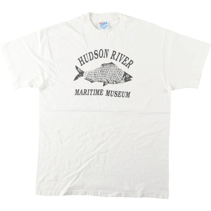90'S Hanes Fish Print Advertising T-Shirt, Made in USA, Men's Size L (approx.), Vintage cotton white type Vintage Second Hand