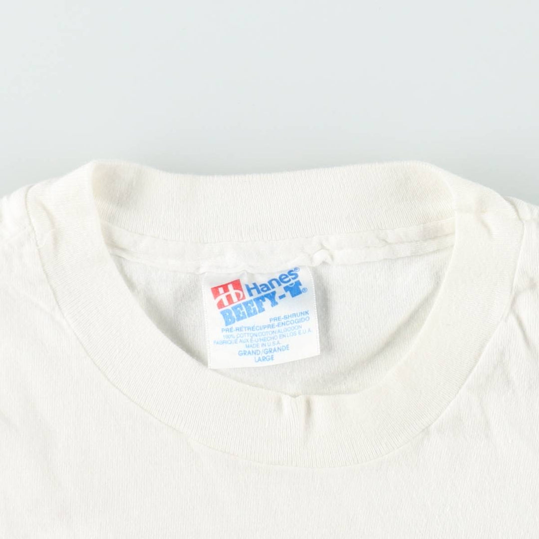 90'S Hanes Fish Print Advertising T-Shirt, Made in USA, Men's Size L (approx.), Vintage cotton white type Vintage Second Hand