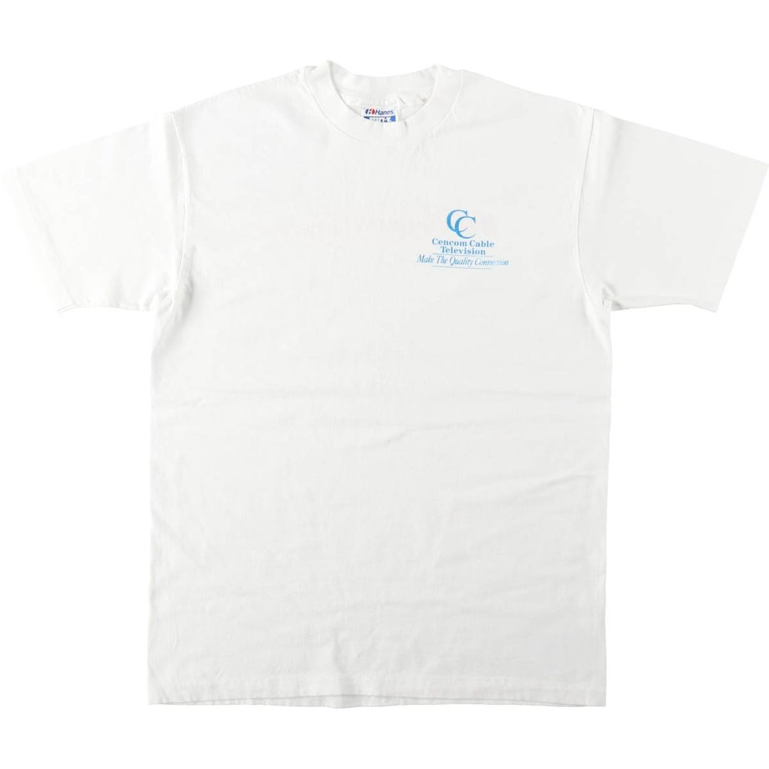 1980'S Hanes Blue Tag Advertising T-Shirt, Made in USA, Men's Size L (approx.), Vintage cotton white type Vintage Second Hand