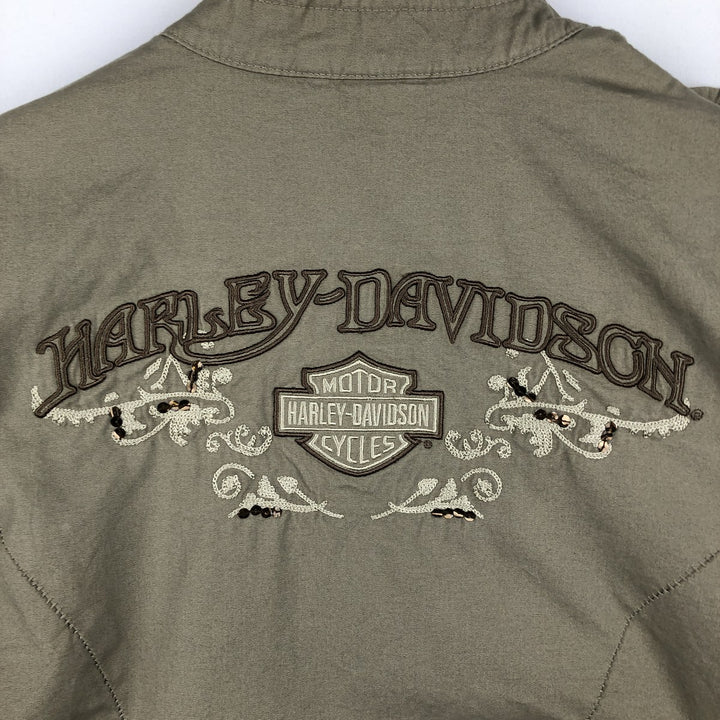 Harley-Davidson sequined cotton jacket, women's size L (approx.) cotton Khaki type Vintage Second Hand