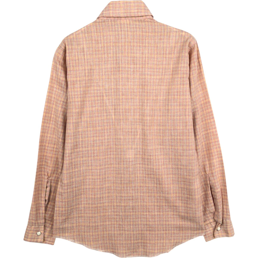 1970'S Wrangler Rainbow Tag Check Pattern Long-Sleeve Western Shirt, Made in USA, Women's Size S (Equivalent), Vintage polyester pink type Vintage Second Hand
