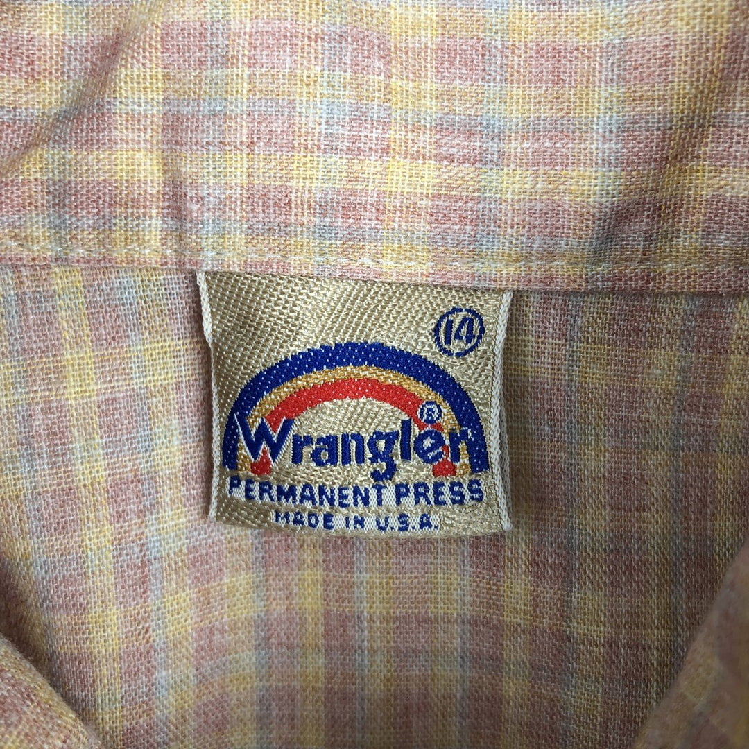 1970'S Wrangler Rainbow Tag Check Pattern Long-Sleeve Western Shirt, Made in USA, Women's Size S (Equivalent), Vintage polyester pink type Vintage Second Hand