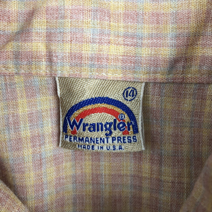 1970'S Wrangler Rainbow Tag Check Pattern Long-Sleeve Western Shirt, Made in USA, Women's Size S (Equivalent), Vintage polyester pink type Vintage Second Hand