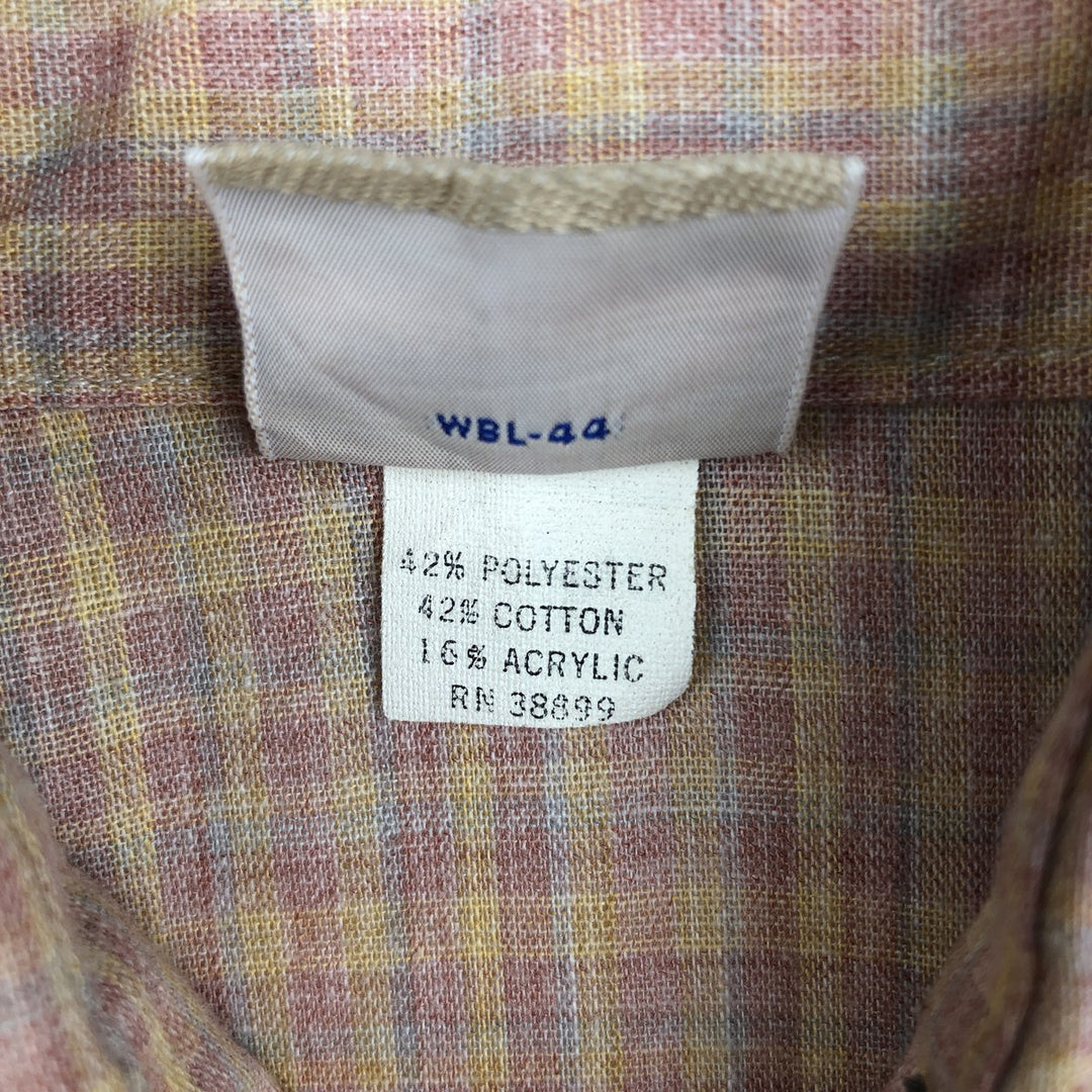 1970'S Wrangler Rainbow Tag Check Pattern Long-Sleeve Western Shirt, Made in USA, Women's Size S (Equivalent), Vintage polyester pink type Vintage Second Hand