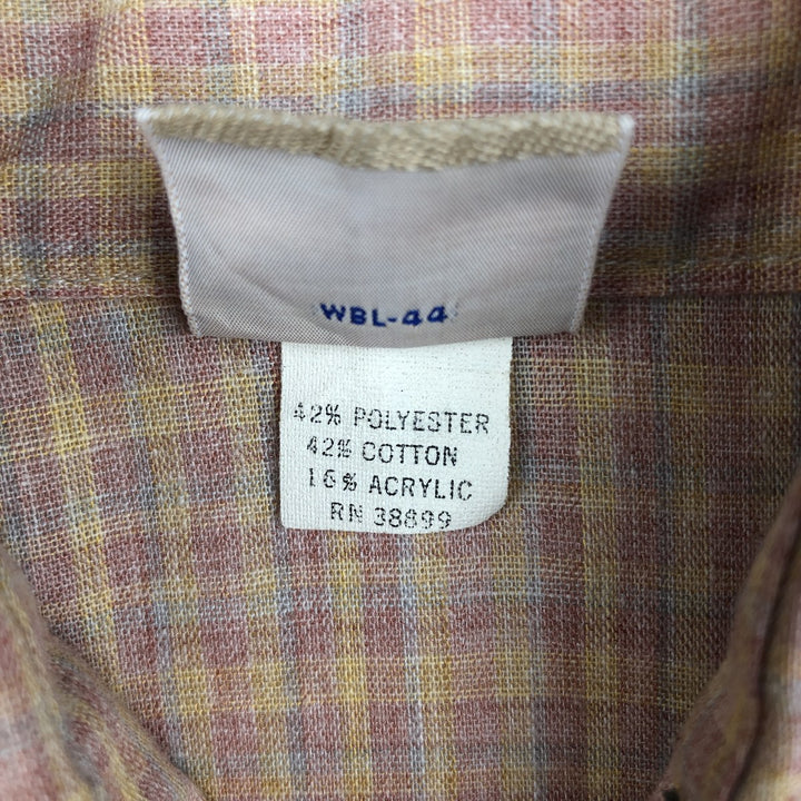 1970'S Wrangler Rainbow Tag Check Pattern Long-Sleeve Western Shirt, Made in USA, Women's Size S (Equivalent), Vintage polyester pink type Vintage Second Hand