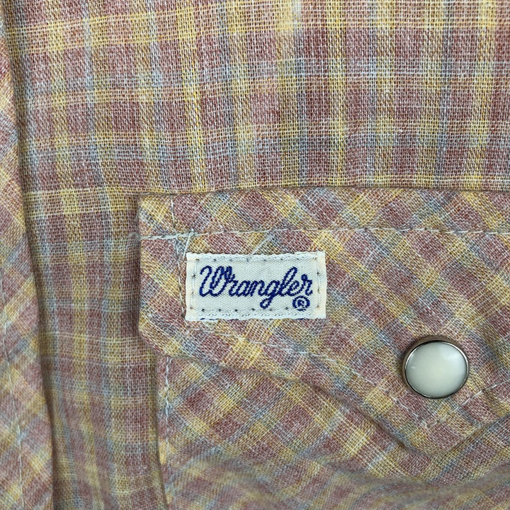 1970'S Wrangler Rainbow Tag Check Pattern Long-Sleeve Western Shirt, Made in USA, Women's Size S (Equivalent), Vintage polyester pink type Vintage Second Hand