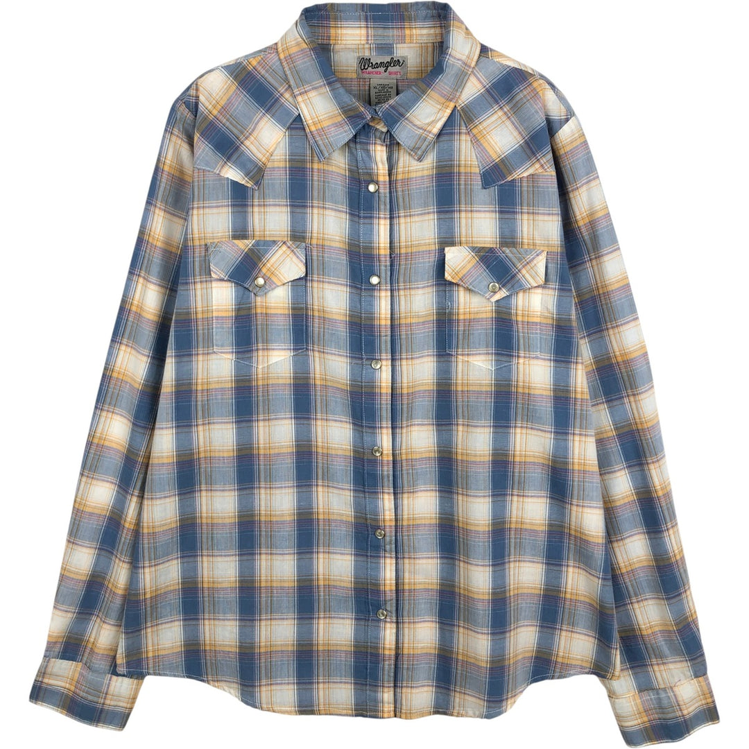 Wrangler WRANCHER SHIRTS Check Pattern Long Sleeve Western Shirt Women's XL (approx.) cotton Blue type light blue Vintage Second Hand