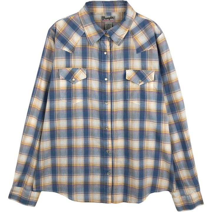 Wrangler WRANCHER SHIRTS Check Pattern Long Sleeve Western Shirt Women's XL (approx.) cotton Blue type light blue Vintage Second Hand