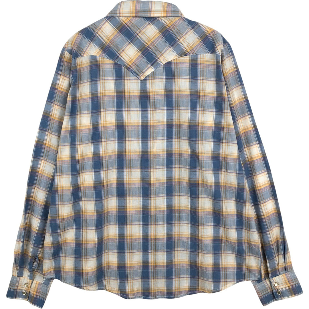 Wrangler WRANCHER SHIRTS Check Pattern Long Sleeve Western Shirt Women's XL (approx.) cotton Blue type light blue Vintage Second Hand