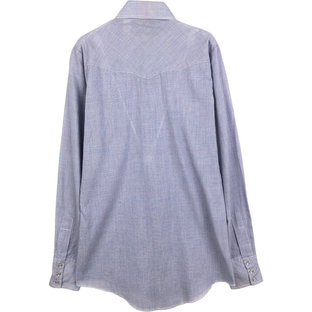 1970'S Champion Westerns Check Pattern Long-Sleeve Western Shirt, Women's Size S (Equivalent), Vintage polyester blue type Vintage Second Hand