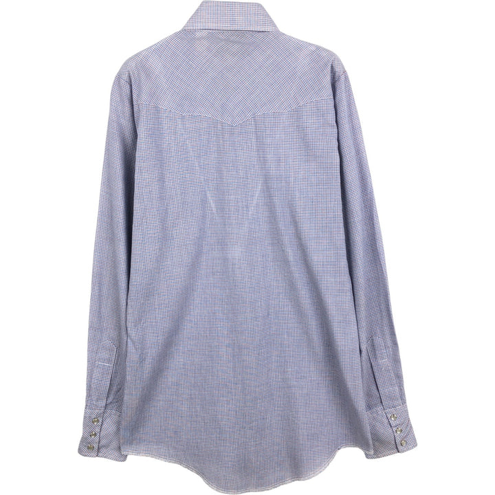 1970'S Champion Westerns Check Pattern Long-Sleeve Western Shirt, Women's Size S (Equivalent), Vintage polyester blue type Vintage Second Hand