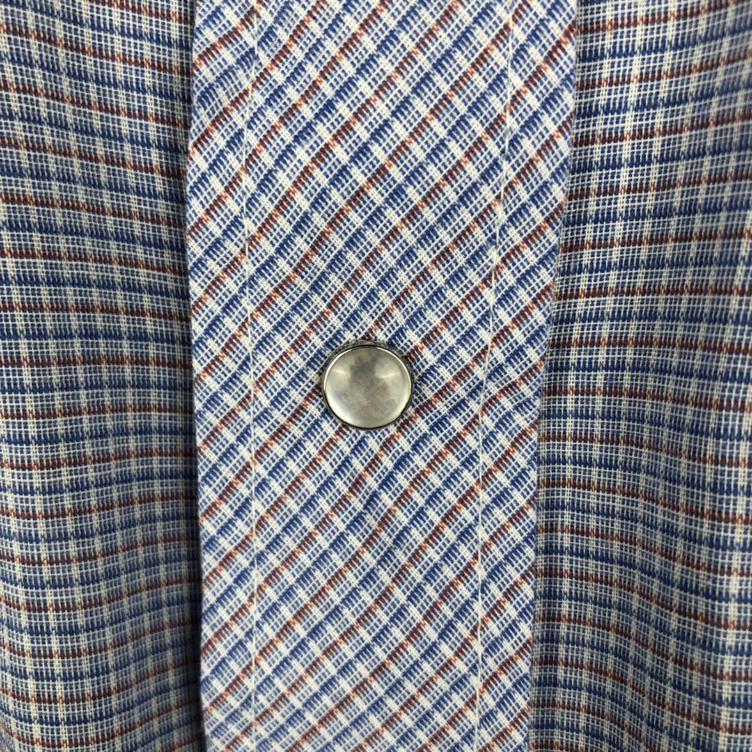 1970'S Champion Westerns Check Pattern Long-Sleeve Western Shirt, Women's Size S (Equivalent), Vintage polyester blue type Vintage Second Hand