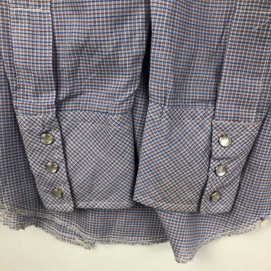 1970'S Champion Westerns Check Pattern Long-Sleeve Western Shirt, Women's Size S (Equivalent), Vintage polyester blue type Vintage Second Hand