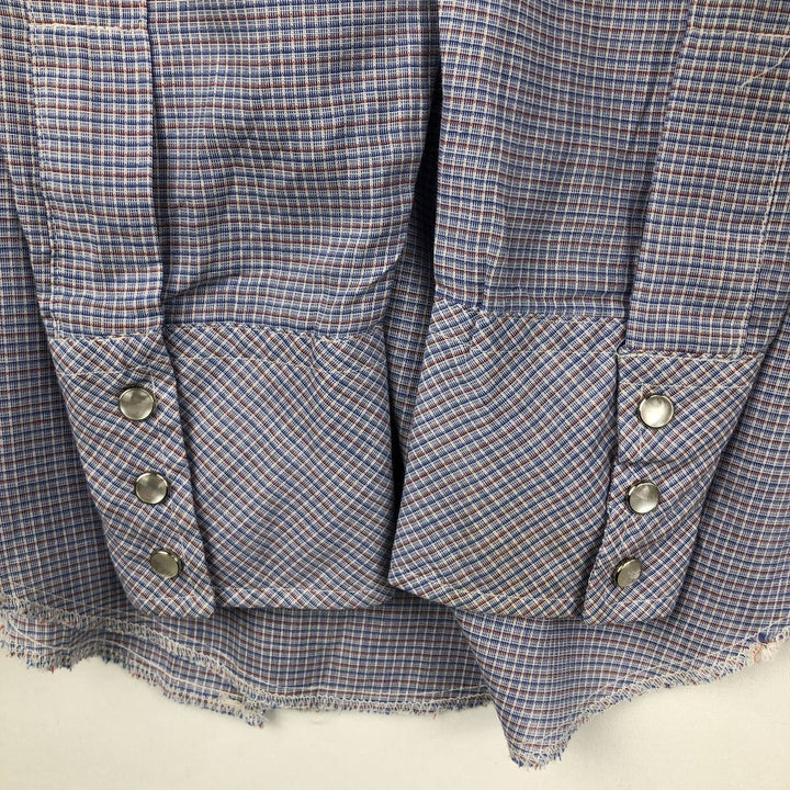 1970'S Champion Westerns Check Pattern Long-Sleeve Western Shirt, Women's Size S (Equivalent), Vintage polyester blue type Vintage Second Hand