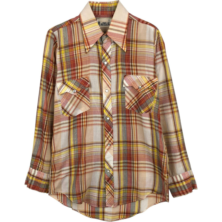 Attache Check Pattern Long-Sleeve Western Shirt, Women's Size S (Equivalent), Vintage polyester red type Vintage Second Hand
