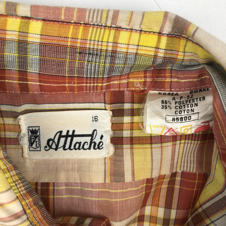 Attache Check Pattern Long-Sleeve Western Shirt, Women's Size S (Equivalent), Vintage polyester red type Vintage Second Hand