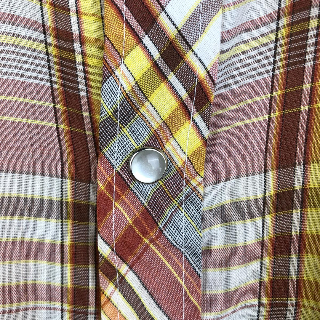 Attache Check Pattern Long-Sleeve Western Shirt, Women's Size S (Equivalent), Vintage polyester red type Vintage Second Hand