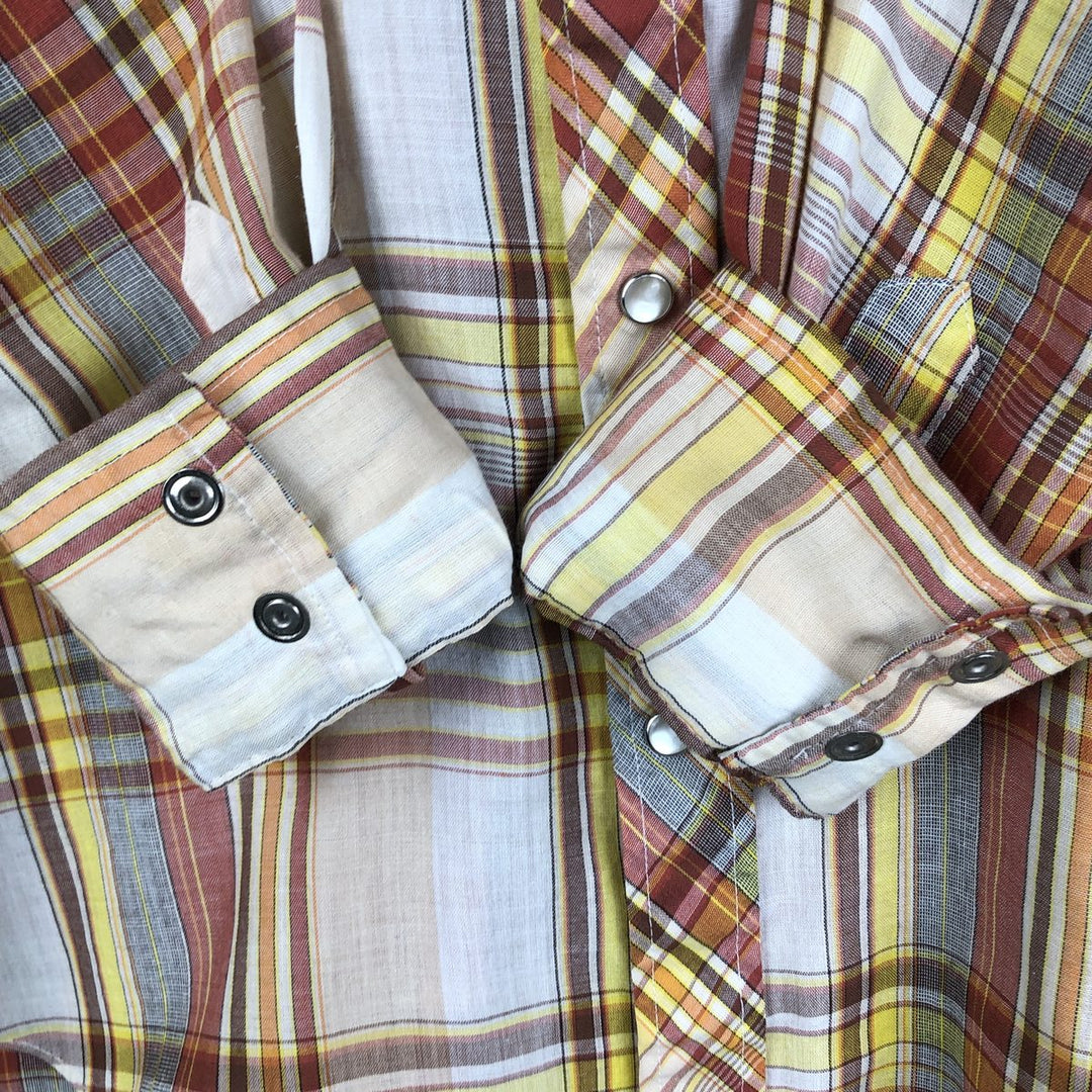 Attache Check Pattern Long-Sleeve Western Shirt, Women's Size S (Equivalent), Vintage polyester red type Vintage Second Hand