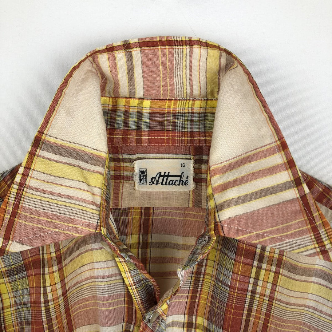 Attache Check Pattern Long-Sleeve Western Shirt, Women's Size S (Equivalent), Vintage polyester red type Vintage Second Hand